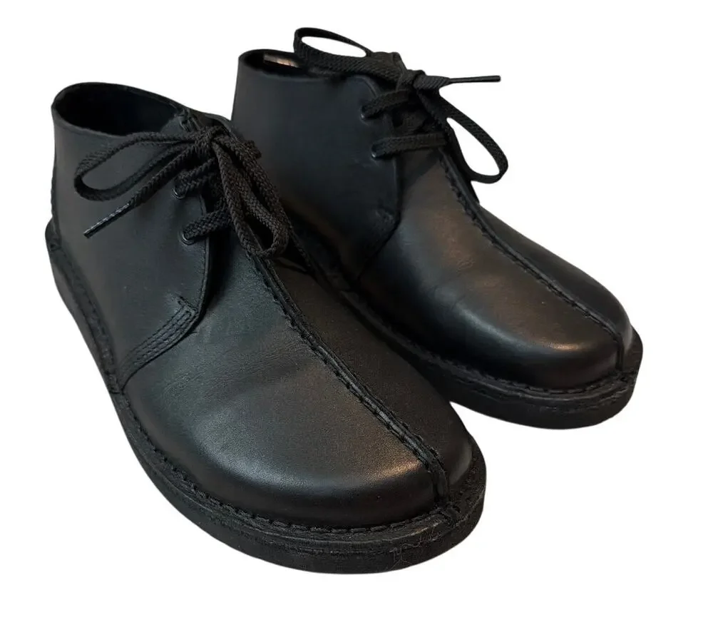 Clarks Originals Desert Trek O Youth Boots Black Leather 6 W Wide